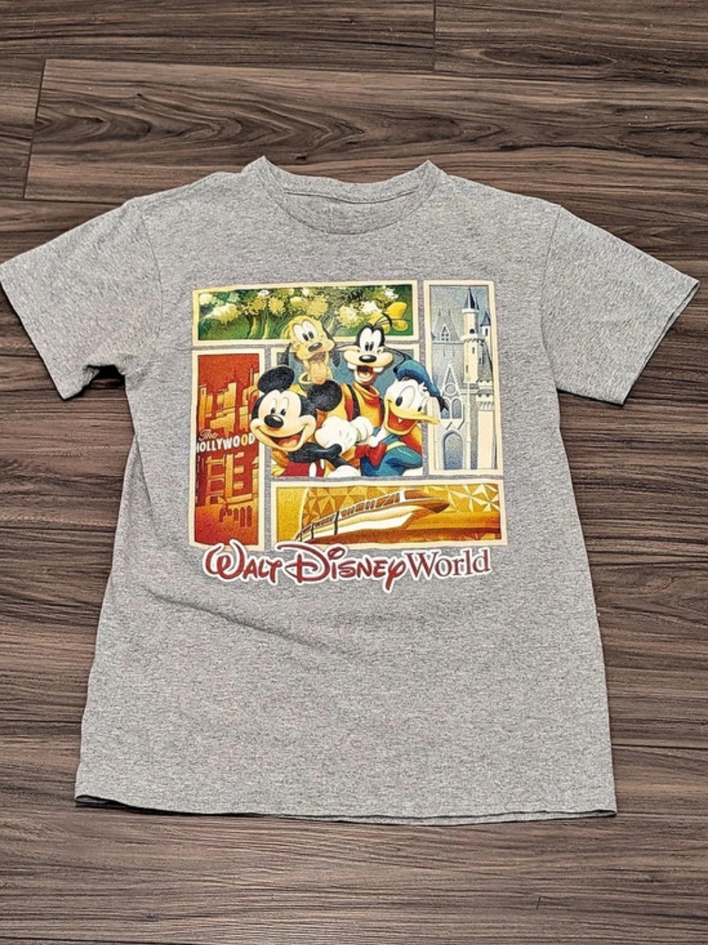 Disney Walt Disney World Character Collage Graphic Tee Gray Womens Small
